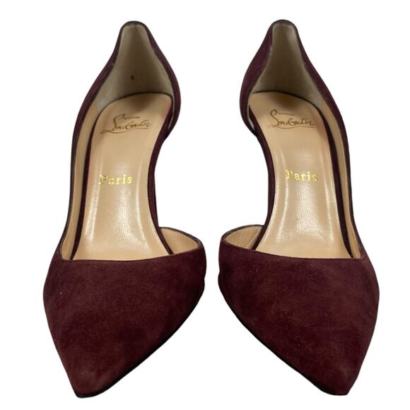 Christian Louboutin Iriza 100mm Half d'Orsay Suede Pump Burgundy Size 38.5 - Picture 5 of 14